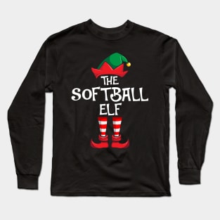 Softball Elf Matching Family Christmas Sporty Long Sleeve T-Shirt